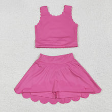 Load image into Gallery viewer, Baby Girls Hot Pink Yoga Vest Skirt Active Wear Clothes Sets
