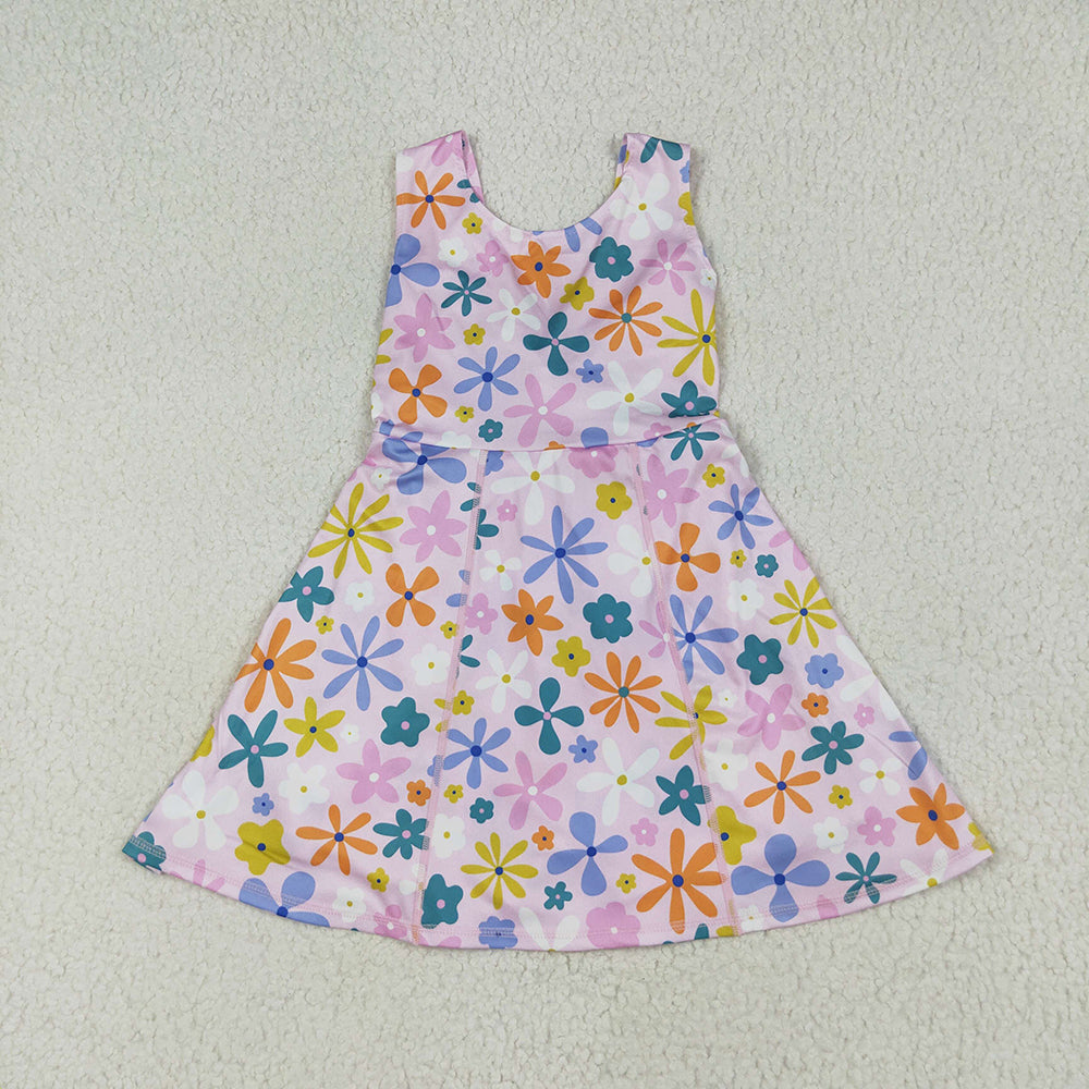 Baby Girls Pink Colorful Flowers Yoga Active Wear Skort Knee Length Dresses