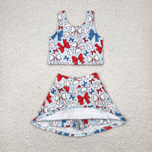 Load image into Gallery viewer, Baby Girls 4th Of July Bows Baseball Yoga Vest Skort Active Wear Sets
