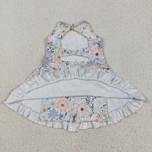 Load image into Gallery viewer, Baby Girls Aqua Strap Floral Yoga Ruffle Knee Length Dresses
