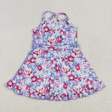 Load image into Gallery viewer, Baby Girls Lavender Strap Colorful Floral Yoga Ruffle Knee Length Dresses
