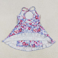 Load image into Gallery viewer, Baby Girls Lavender Strap Colorful Floral Yoga Ruffle Knee Length Dresses
