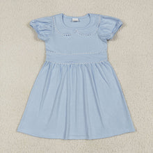 Load image into Gallery viewer, Baby Girls Blue Short Ruffle Sleeves Knee Length Dresses
