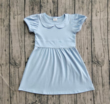 Load image into Gallery viewer, Baby Girls Blue Short Ruffle Sleeves Knee Length Dresses

