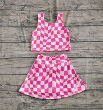Load image into Gallery viewer, 12-18M-8-9T Baby Girls Sleeveless Pink Plaid Top Skort Yoga Sets
