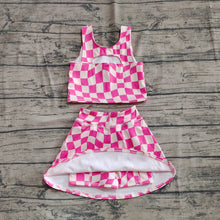 Load image into Gallery viewer, 12-18M-8-9T Baby Girls Sleeveless Pink Plaid Top Skort Yoga Sets
