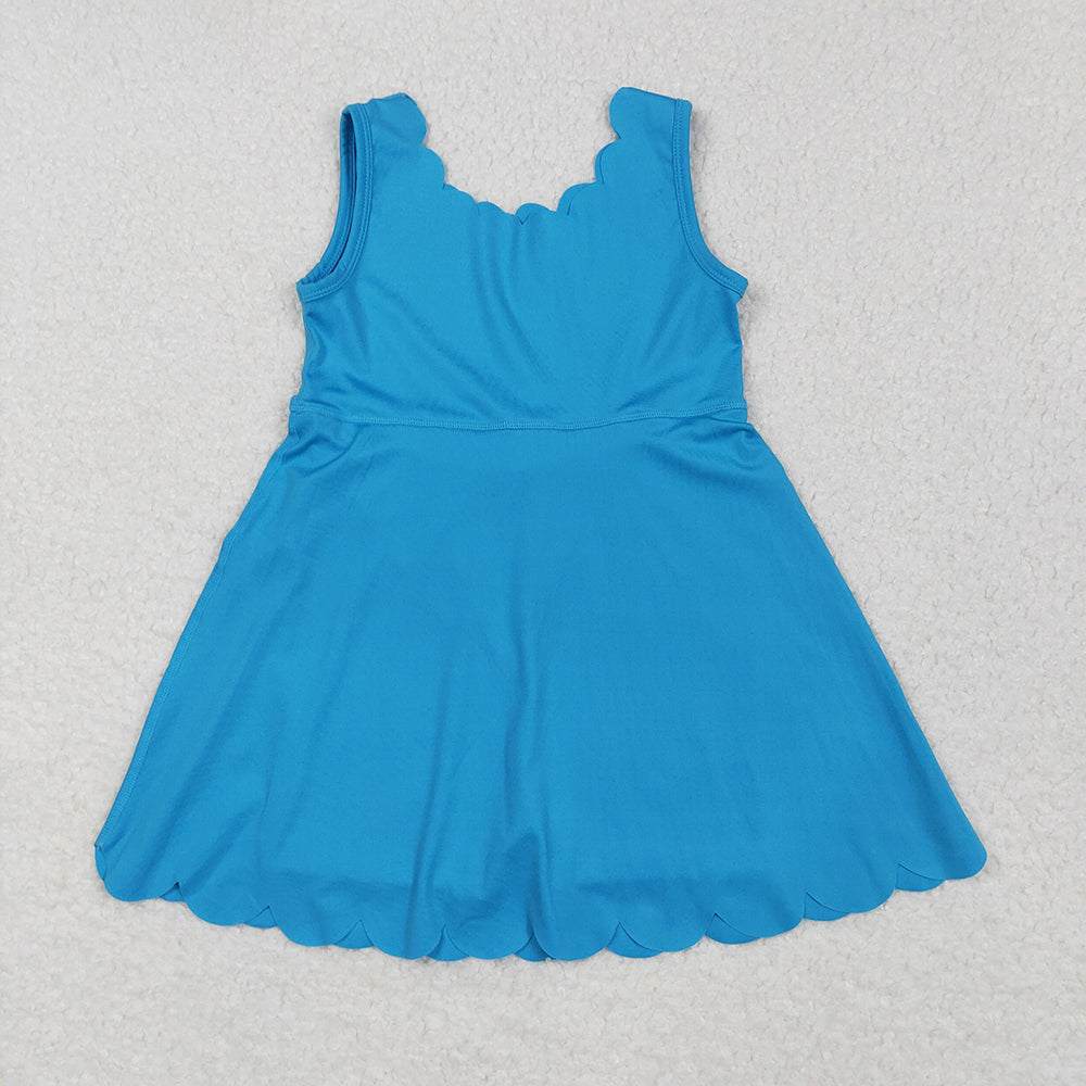 Baby Girls Hot Blue Sleeveless Yoga Knee Length Dresses