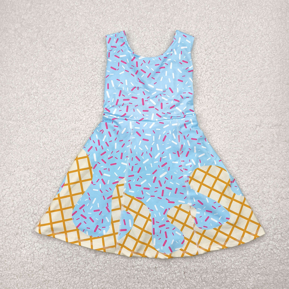 7 Colors Sibling Baby Girls Ice-cream Drip Sprinkles Yoga Skort Knee Length Dresses