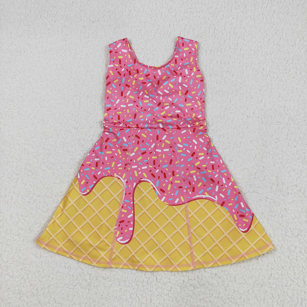 Baby Girls Pink Ice-cream Drip Yoga Skort Knee Length Dresses