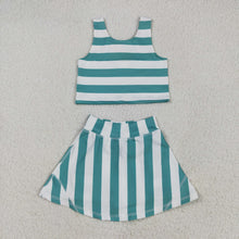 Load image into Gallery viewer, Sibling Baby Girls Sleeveless Stripe Plaid Athletic Skorts Dresses Sets
