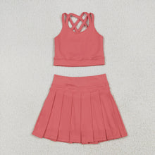 Load image into Gallery viewer, 2 Colors Baby Girls Pink Strap Vest Top Pleated Skort Yoga Sets
