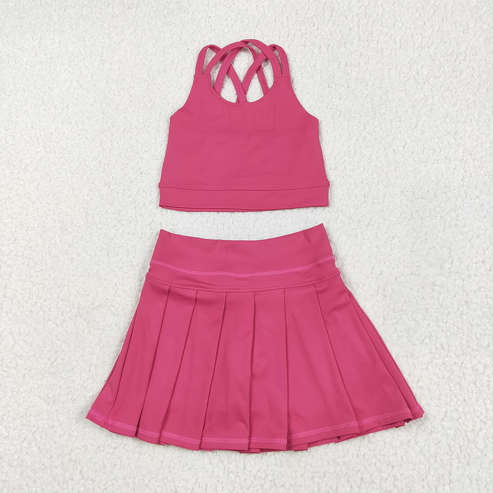 2 Colors Baby Girls Pink Strap Vest Top Pleated Skort Yoga Sets
