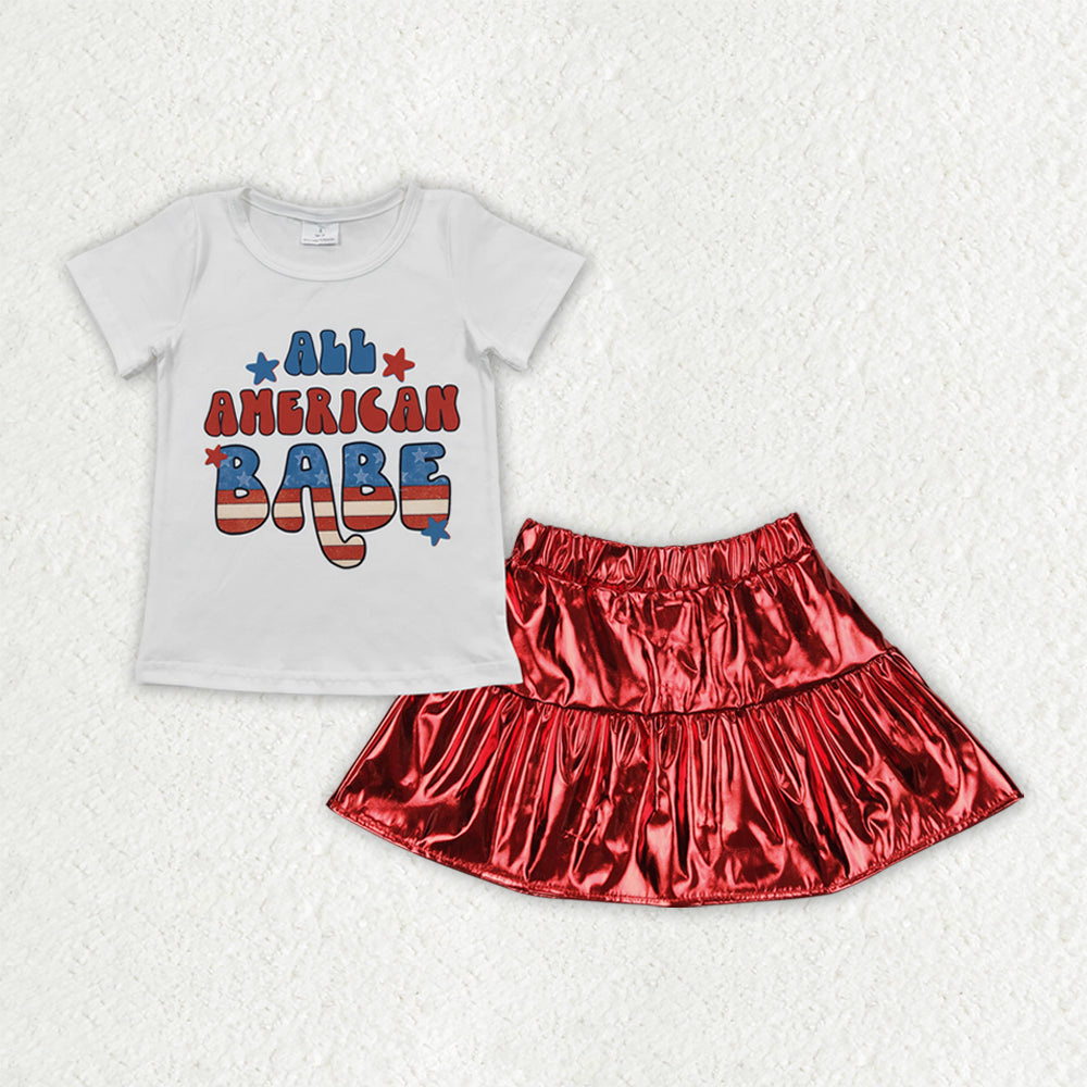 Baby Girls American Babe Shirt Red Leather Metallic Skirts Clothes Sets