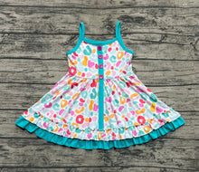 Load image into Gallery viewer, Baby Girls Blue Strap Colorful Leopard Button Knee Length Dresses
