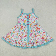 Load image into Gallery viewer, Baby Girls Blue Strap Colorful Leopard Button Knee Length Dresses
