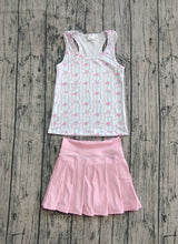 Load image into Gallery viewer, Baby Girls Pink Sleeveless Flowers Bows Top Pleated Skirts Yoga Sets
