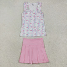 Load image into Gallery viewer, Baby Girls Pink Sleeveless Flowers Bows Top Pleated Skirts Yoga Sets
