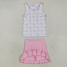 Load image into Gallery viewer, Baby Girls Pink Sleeveless Flowers Bows Top Pleated Skirts Yoga Sets
