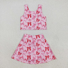 Load image into Gallery viewer, Baby Girls Sleeveless Pink Bows Top Skorts Yoga Sets
