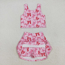 Load image into Gallery viewer, Baby Girls Sleeveless Pink Bows Top Skorts Yoga Sets
