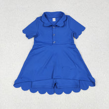 Load image into Gallery viewer, Baby Girls Blue Short Sleeves Button Yoga Knee Length Dresses
