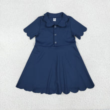 Load image into Gallery viewer, Sibling 3 Colors Baby Girls Short Sleeves Scallop Yoga Knee Length Dresses
