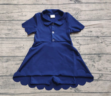 Load image into Gallery viewer, Baby Girls Navy Short Sleeves Button Yoga Knee Length Dresses
