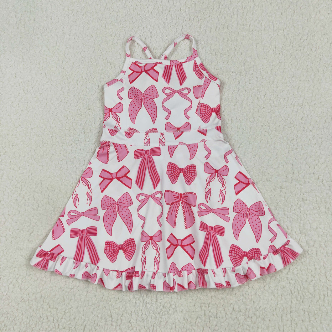 Sibling Baby Girls Strap Bows Golf Plaid Activity Wear Yoga Knee Length Dresses