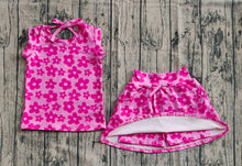 Load image into Gallery viewer, Baby Girls Sleeveless Hot Pink Flowers Top Pockets Short Skirts Sets
