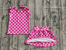 Load image into Gallery viewer, Baby Girls Sleeveless Pink Plaid Top Pockets Short Skirts Sets
