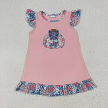 Load image into Gallery viewer, Sibling Embroidery Baby Girls Pink Floral Pumpkin Rompers Dresses Outfits
