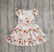 Load image into Gallery viewer, Baby Girls Flutter Sleeves Cows Chicks Farm Knee Length Dresses
