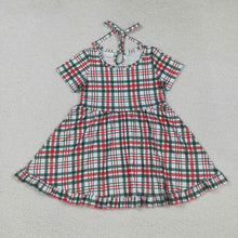 Load image into Gallery viewer, Baby Girls Red Green Checked Christmas Ruffle Knee Length Dresses
