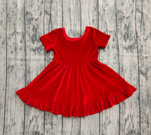 Load image into Gallery viewer, Baby Girls Short Sleeves Red Velvet Ruffle Knee Length Dresses
