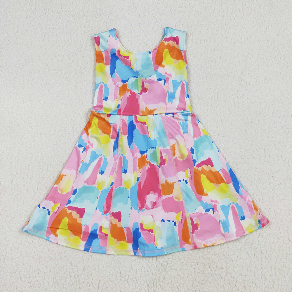 Sibling Baby Girls Sleeveless Watercolor Yoga Short Athletic Dresses