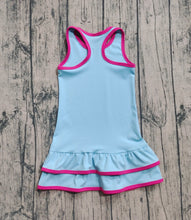 Load image into Gallery viewer, Baby Girls Blue Sleeveless Ruffle Yoga Knee Length Dresses
