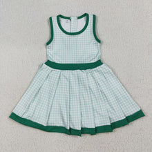 Load image into Gallery viewer, Baby Girls Green Plaid Sleeveless Ruffle Short Yoga Knee Length Dresses
