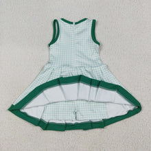 Load image into Gallery viewer, Baby Girls Green Plaid Sleeveless Ruffle Short Yoga Knee Length Dresses
