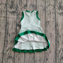 Load image into Gallery viewer, Baby Girls Green Plaid Sleeveless Ruffle Short Yoga Knee Length Dresses
