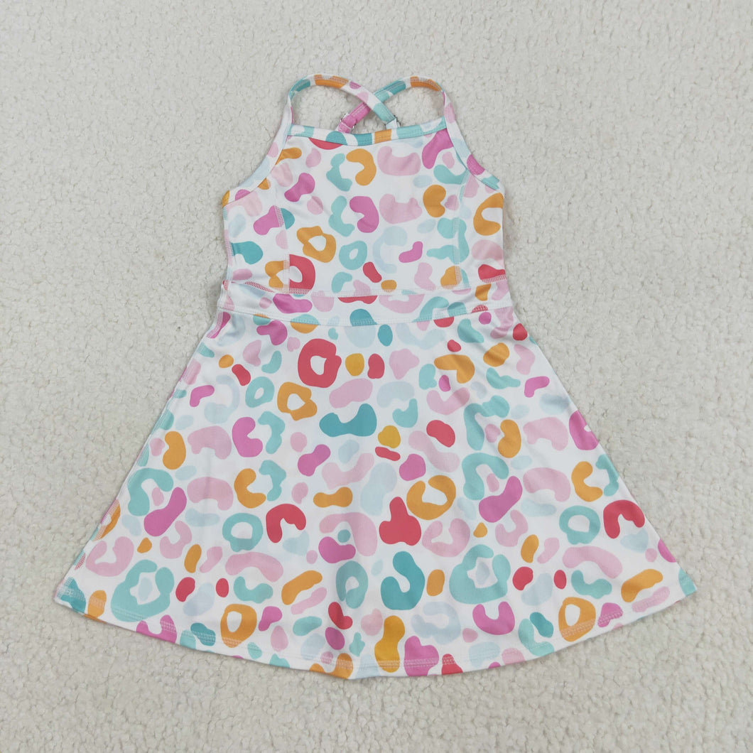 Sibling 3 Colors Baby Girls Colorful Leopard Shorts Yoga Active Knee Length Dresses Set