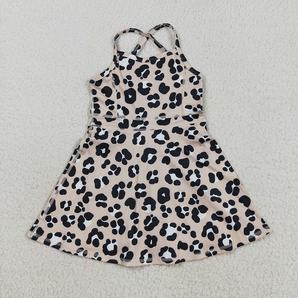 Baby Girls Strap Leopard Shorts Yoga Active Knee Length Dresses
