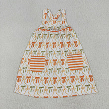 Load image into Gallery viewer, Baby Girls Straps Orange Bows Pockets Knee Length Dresses
