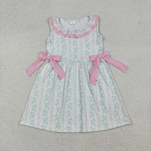 Load image into Gallery viewer, Baby Girls Pink Floral Stripe Bows Knee Length Dresses
