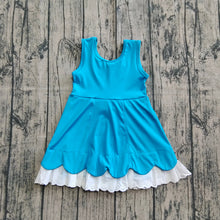 Load image into Gallery viewer, Baby Girls Blue Sleeveless Lace Ruffle Yoga Active Knee Length Dresses
