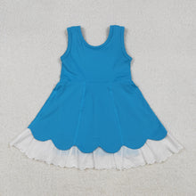 Load image into Gallery viewer, Baby Girls Blue Sleeveless Lace Ruffle Yoga Active Knee Length Dresses
