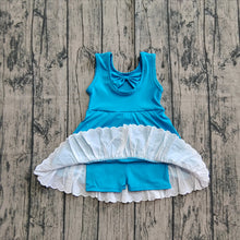 Load image into Gallery viewer, Baby Girls Blue Sleeveless Lace Ruffle Yoga Active Knee Length Dresses
