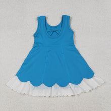 Load image into Gallery viewer, Baby Girls Blue Sleeveless Lace Ruffle Yoga Active Knee Length Dresses
