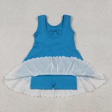 Load image into Gallery viewer, Baby Girls Blue Sleeveless Lace Ruffle Yoga Active Knee Length Dresses
