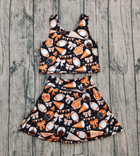 Load image into Gallery viewer, Baby Girls Team Orange Football Bows Vest Top Short Skirts Yoga Sets
