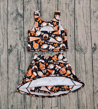 Load image into Gallery viewer, Baby Girls Team Orange Football Bows Vest Top Short Skirts Yoga Sets
